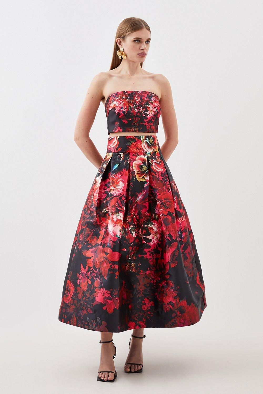 Floral Printed Satin Twill Woven Maxi Prom Skirt | Karen Millen UK + IE + DE + NL