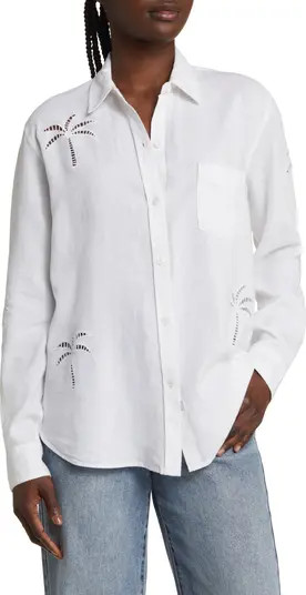 Charli Palm Eyelet Linen Blend Button-Up Shirt | Nordstrom