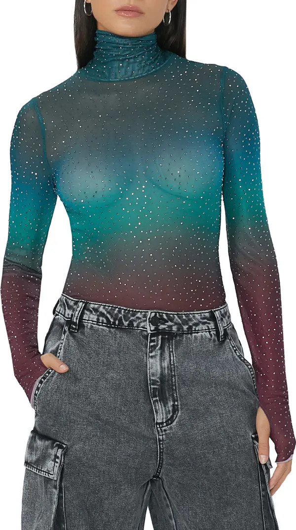 Zadie Rhinestone Long Sleeve Sheer Top | Nordstrom