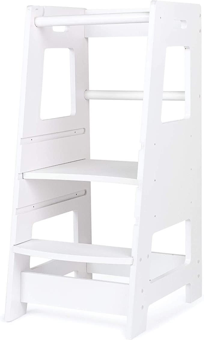 KidzWerks Kitchen Step Stool for Kids - Bright White Wooden Step Stool - Toddler Tower Kitchen St... | Amazon (US)