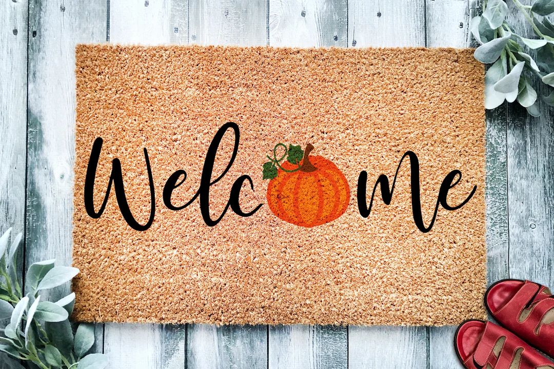 Welcome Pumpkin Door Mat  Fall Doormat  Welcome Mat  Cute - Etsy | Etsy (US)