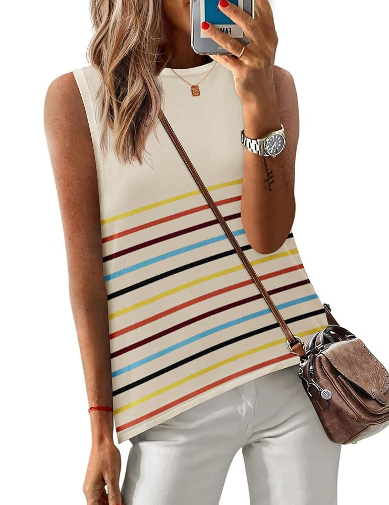 Zeagoo Womens Sleeveless Tops Knit Summer Tank Top 2025 Crew Neck Casual Loose Fit Spring Shirts ... | Amazon (US)