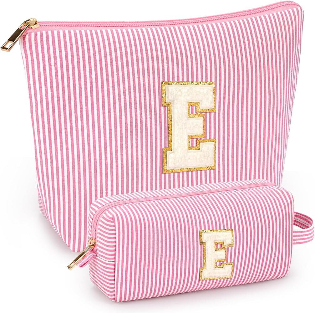 mibasies 2 PCS Initial Makeup Bags for Women: Cosmetic Bag for Travel Toiletry - Personalized Cut... | Amazon (US)