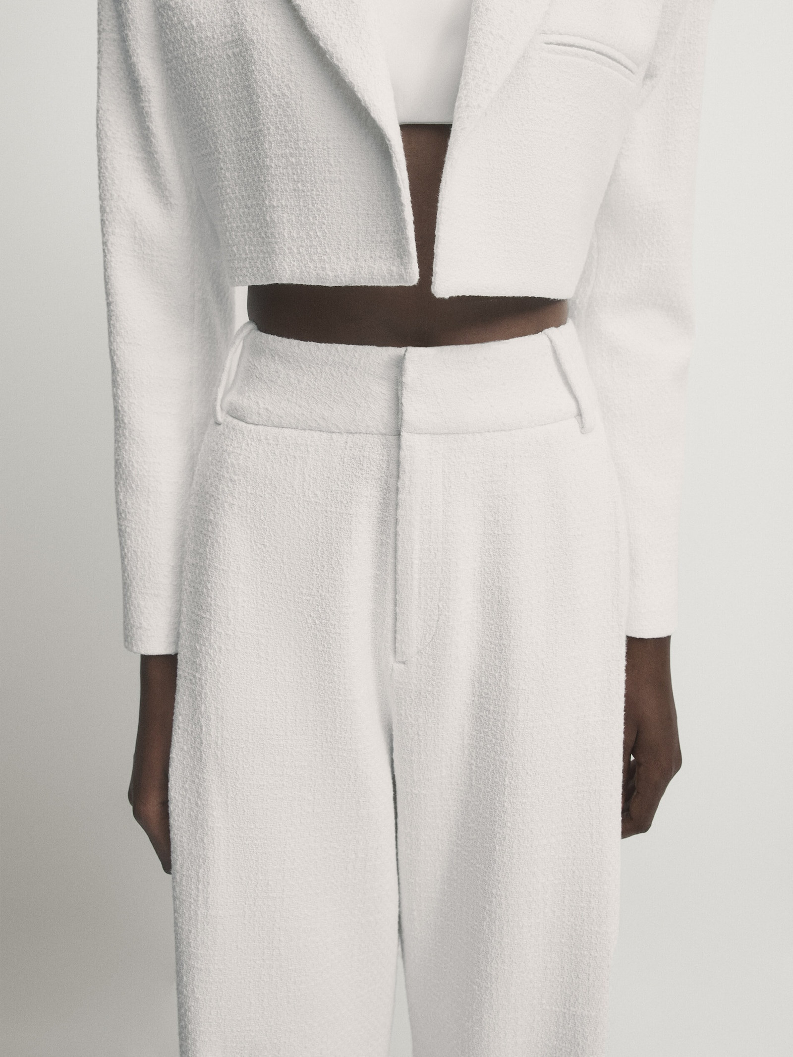 Wide-leg textured suit trousers with darts - Studio | Massimo Dutti UK