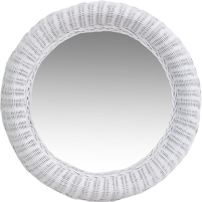Real Authentic White Wicker Rattan Mirror 23" Round | Amazon (US)