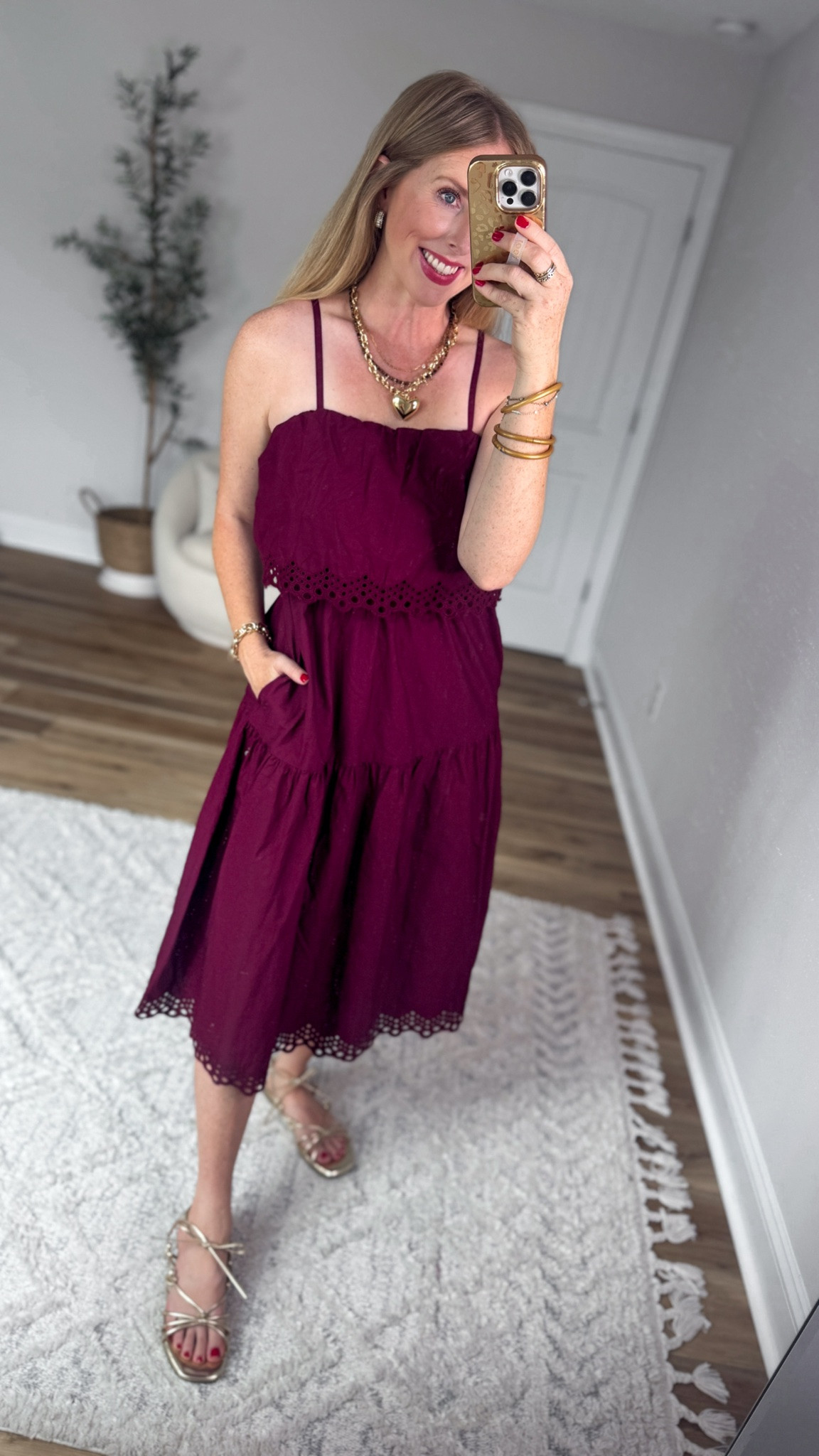 Weekend Walmart Wins try on 
Maroon eyelet trim midi dress- small

#LTKootd