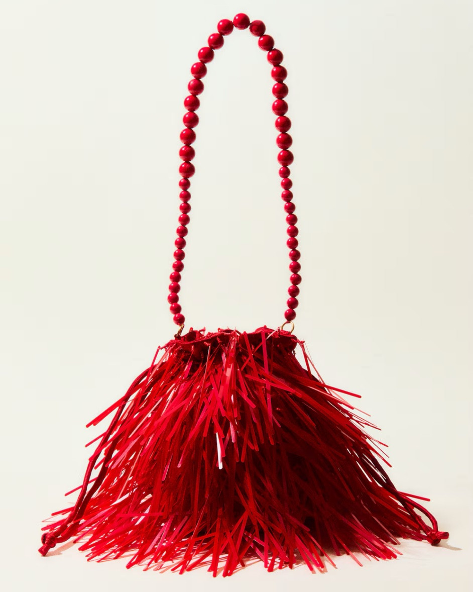 Red fringe shoulder bag with beaded strap

#LTKSeasonal