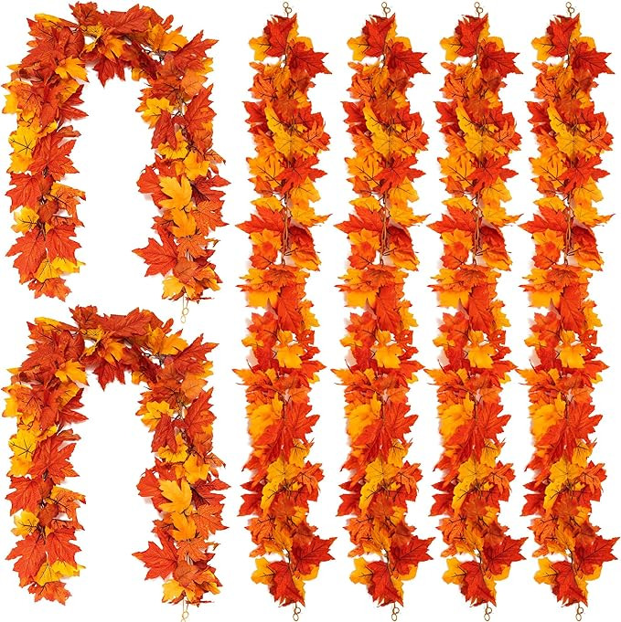 6PCS Yellow-Red Fall Maple Leaves Garland, 5.6Ft Artificial Maple Leaf Autumn Garland Hanging Fal... | Amazon (US)