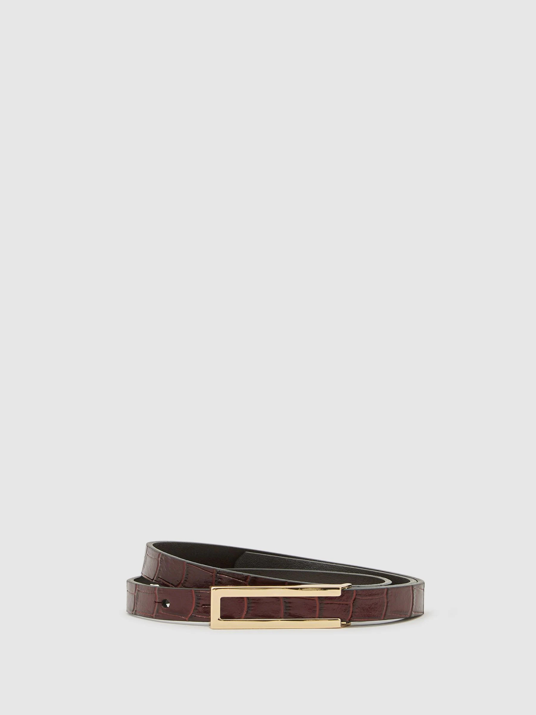 Reiss Reiss Burgundy Bronya Leather Crocodile-Effect Belt | Next US