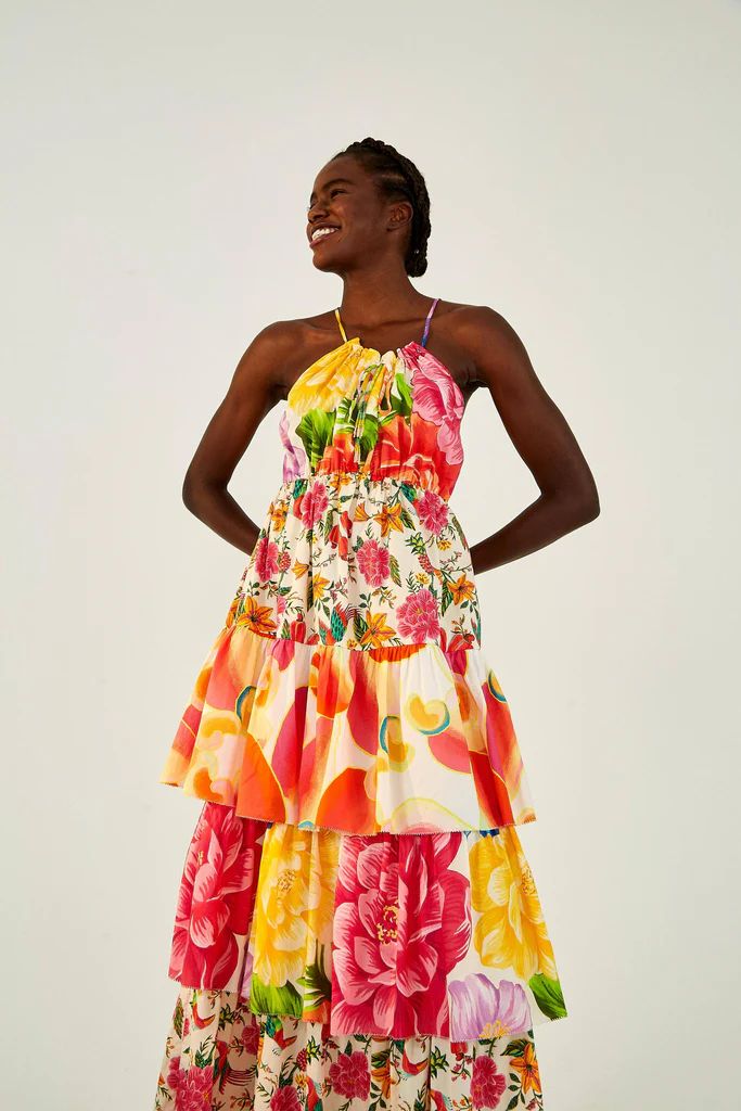 colorful mixed prints tiered maxi dress | FarmRio