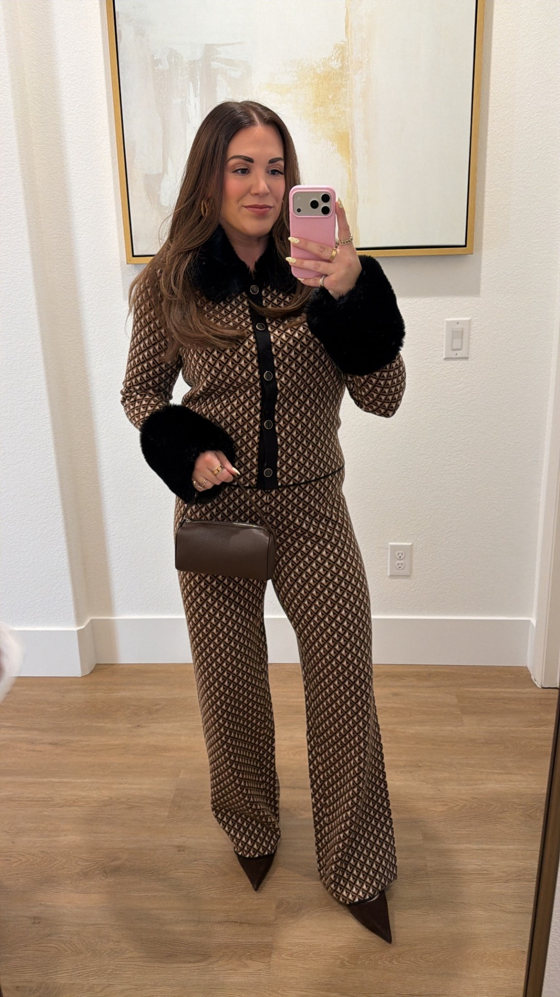 curvy midsize brown and black geo knit sweater set! in the xl in top and size large in pants. love the faux fur trim! wore this for a girls night out!

#LTKSeasonal #LTKMidsize