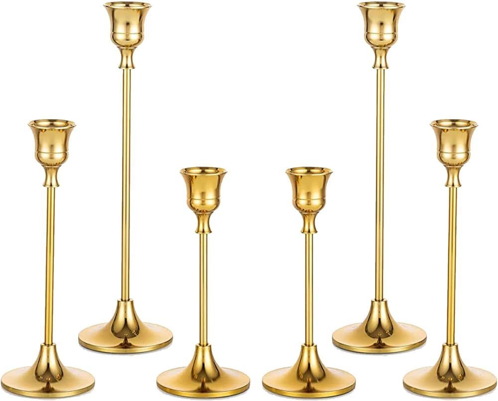Romadedi Candlestick Holder Gold Candle Holder Brass Set of 3 Decorative Candle Holder for Taper ... | Amazon (US)