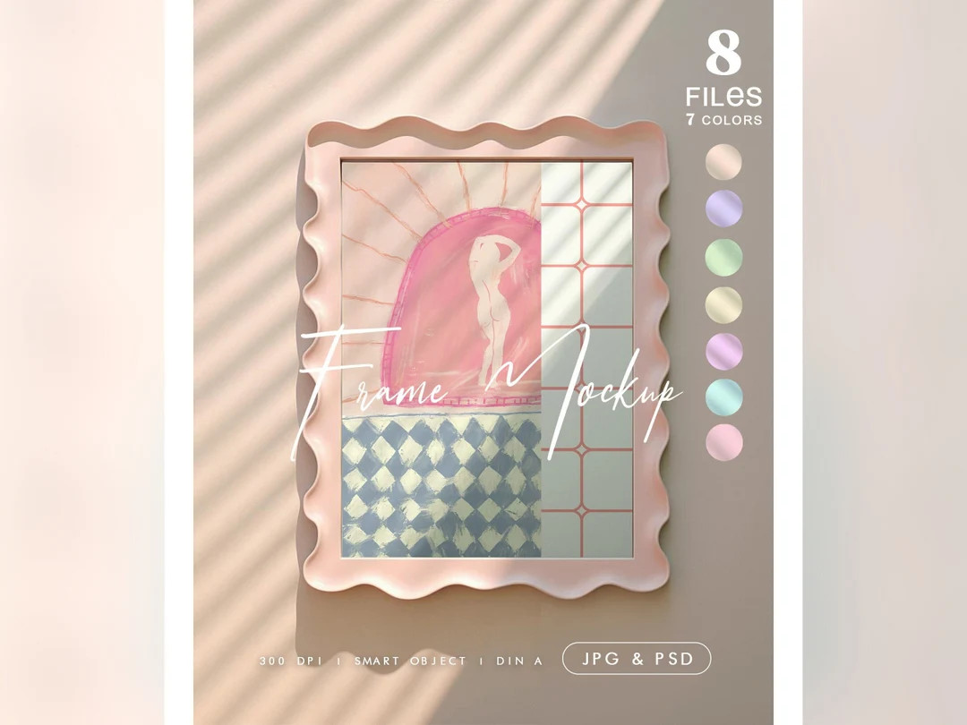 Wavy Frame Mockup, Squiggle Print Mock Up, Colorful Pink Poster Editable 5x7 Frame, Smart PSD Moc... | Etsy (US)
