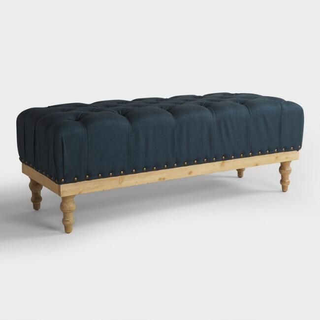 Azure Textured Woven Jannina Tufted Upholstered Bench | World Market
