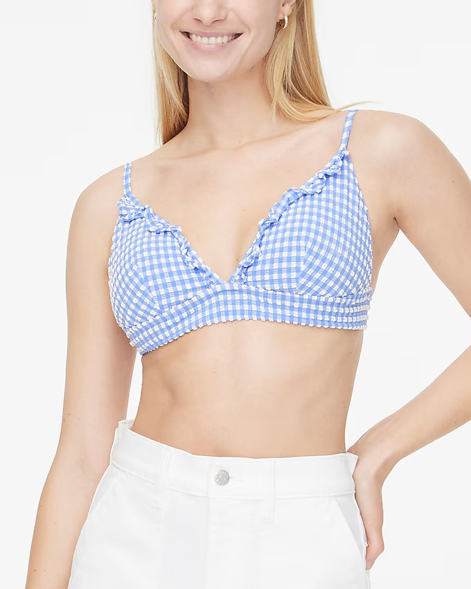 Seersucker french bikini top with ruffles | J.Crew Factory