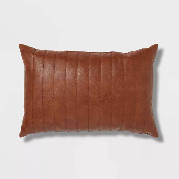Oblong Faux Leather Channel Stitch Decorative Throw Pillow - Threshold™ | Target