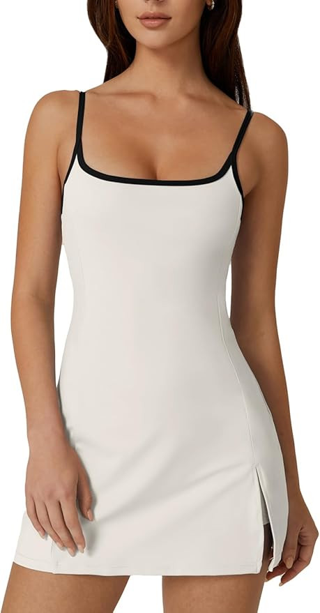 QINSEN Womens Spaghetti Strap Tennis Dress with Shorts Workout Side Slit Active Golf Dresses | Amazon (US)