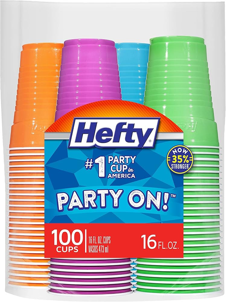 Hefty Party On Disposable Plastic Cups, Assorted, 16 Ounce, 100 Count | Amazon (US)