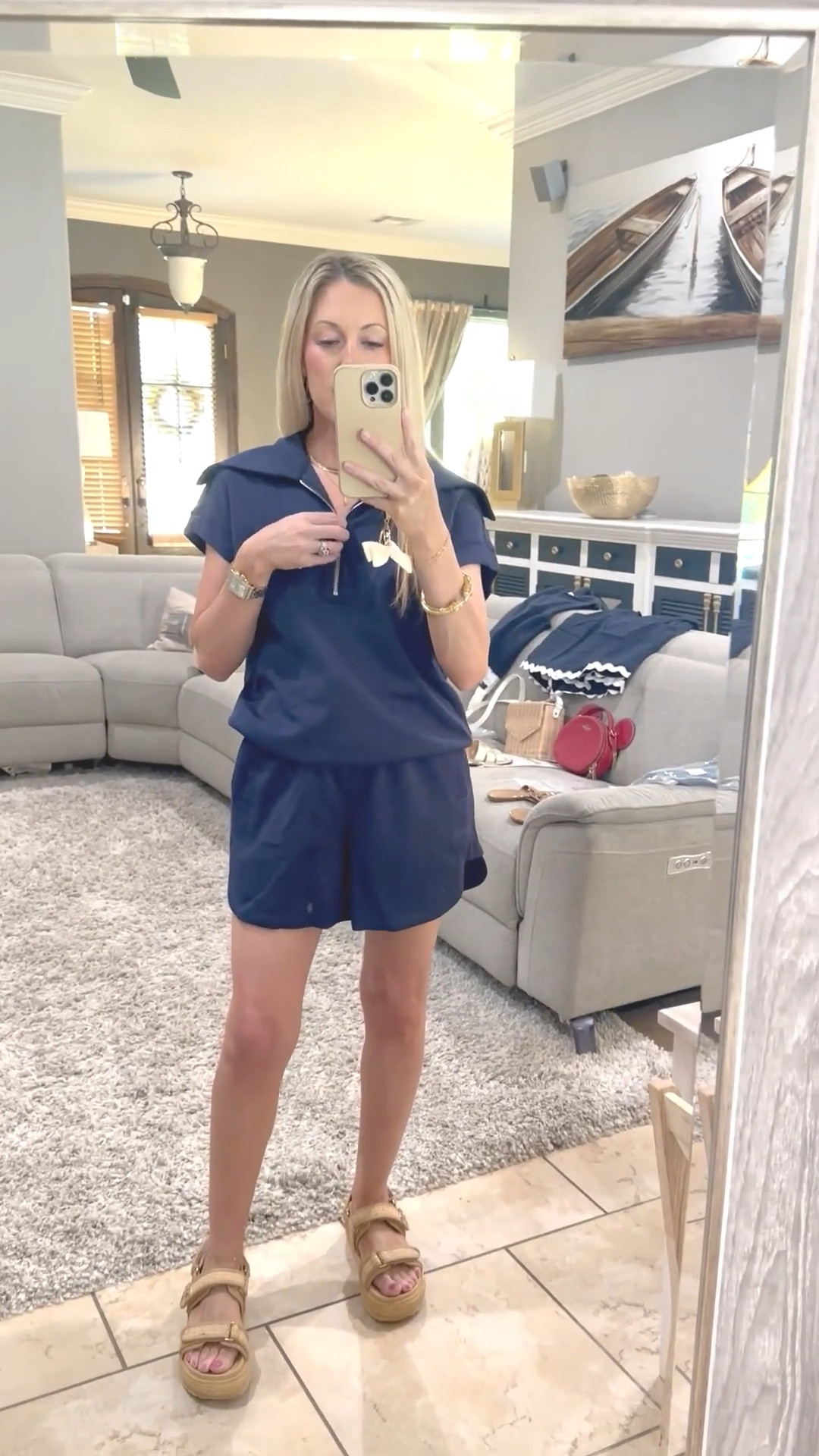 Loving this luxe two piece athletic set. I’m 5’2 110lbs and I bought the small. Amazon set, athletic set, athleisure set, busy mom outfit, ootd, summer outfit, sandals #LTKWatchNow #disneycruise #momootd #athleticwear 

#LTKStyleTip #LTKActive #LTKPetite