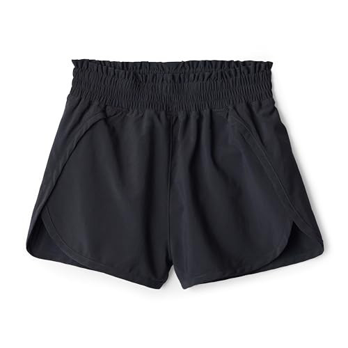 Amazon Essentials Girls' High-Rise Athletic Performance Stretch Woven Shorts with Elastic Waistband, Black, Small | Amazon (US)