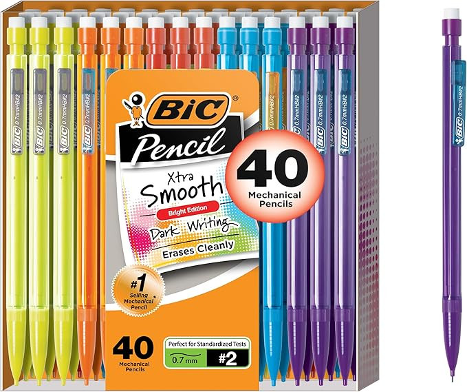 BIC Xtra Smooth Mechanical Pencil, 0.7 mm Medium Point, Refillable and Retractable, 40-Count Pack | Amazon (US)