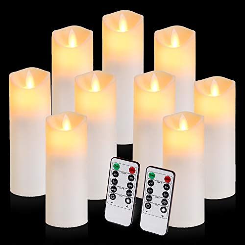 Enpornk Flameless Candles Battery Operated Candles 4" 5" 6" 7" 8" 9" Set of 9 Ivory Real Wax Pillar  | Amazon (US)