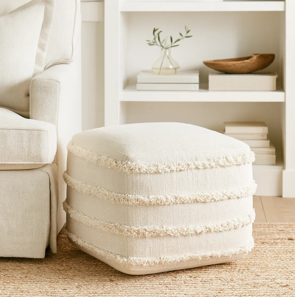 Assal Everyday Solid Handmade Cotton Square Upholstered Ottoman Pouf | Wayfair North America