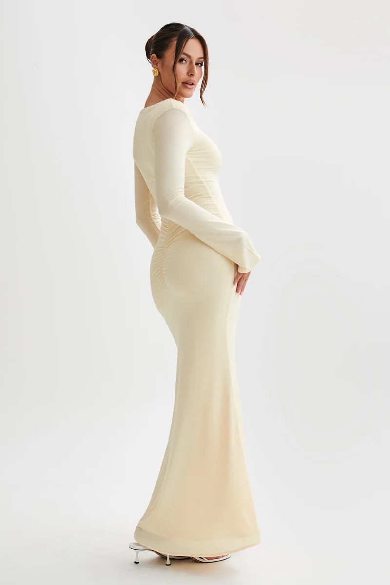 Millicent Slinky Long Sleeve Maxi Dress - Lemon | MESHKI US