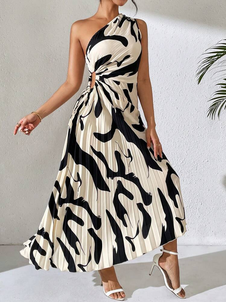 Rafferiza Summer Off-Shoulder Hollow-Out Printed Dress Maxi Women Outfit | SHEIN