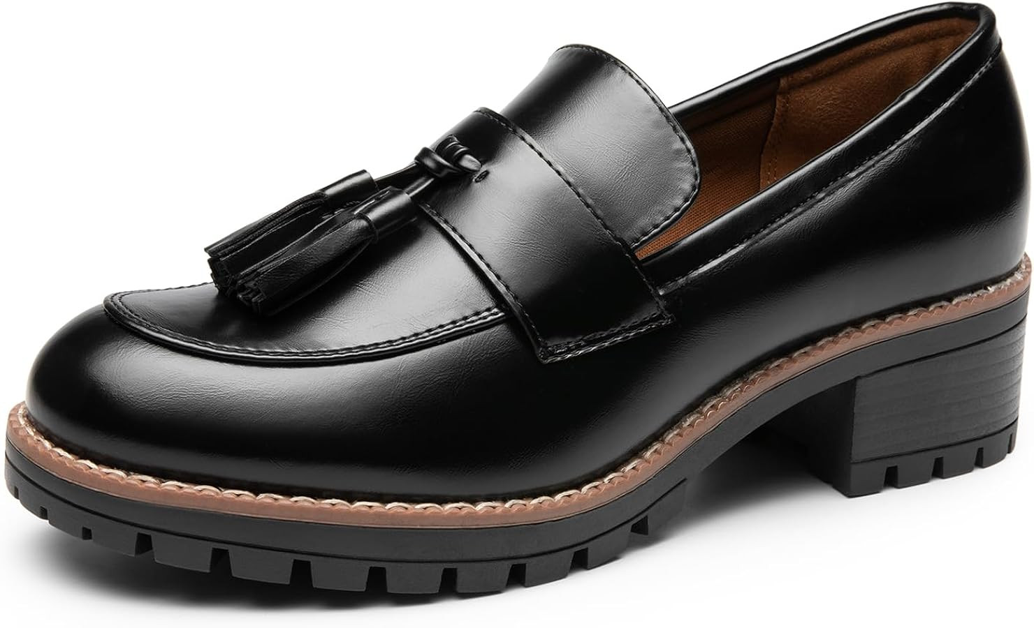 DREAM PAIRS Womens Loafers, Slip On Platform Chunky Penny Heeled Lug Sole Loafers for Women Dress... | Amazon (US)