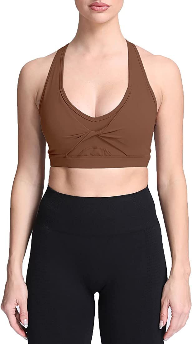 Aoxjox Twist Sports Bras for Women Workout Fitness Training Elegance V Neck Racerback Yoga Crop Tank | Amazon (US)