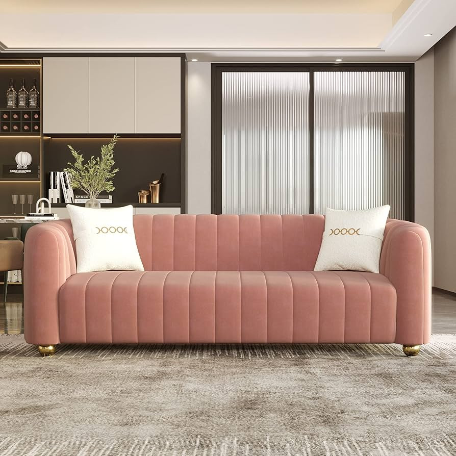 ANTTYBALE 83'' Velvet Sofa for Living Room Modern Couch 3-Seater Apartment Sofa with 2 Pillows & ... | Amazon (US)
