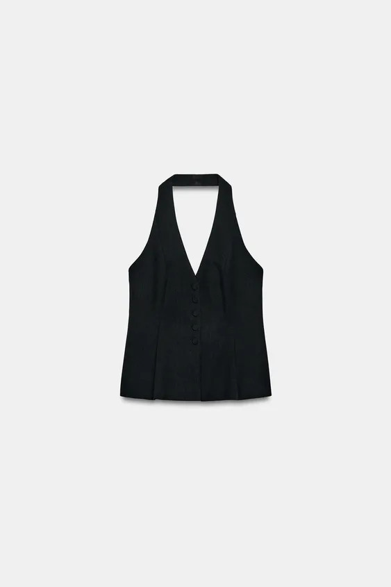 Westen-Top im Neckholder-Stil mit V-Ausschnitt und freiem R\u00fccken. Ausgestellter Saum mit Abn... | Zara DE