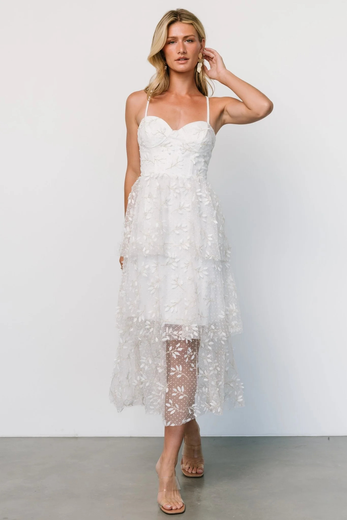 Anavi Tiered Midi Dress | White + Gold | Baltic Born