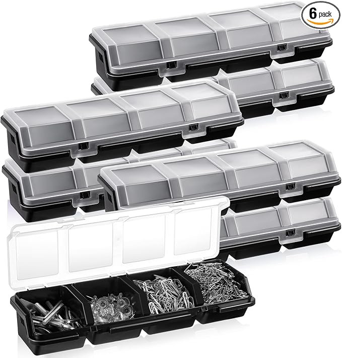 Hushee 6 Pcs 6 Pack Screw Organizer Box with Lid 4 Compartments Tool Bin Divider Plastic Stackabl... | Amazon (US)