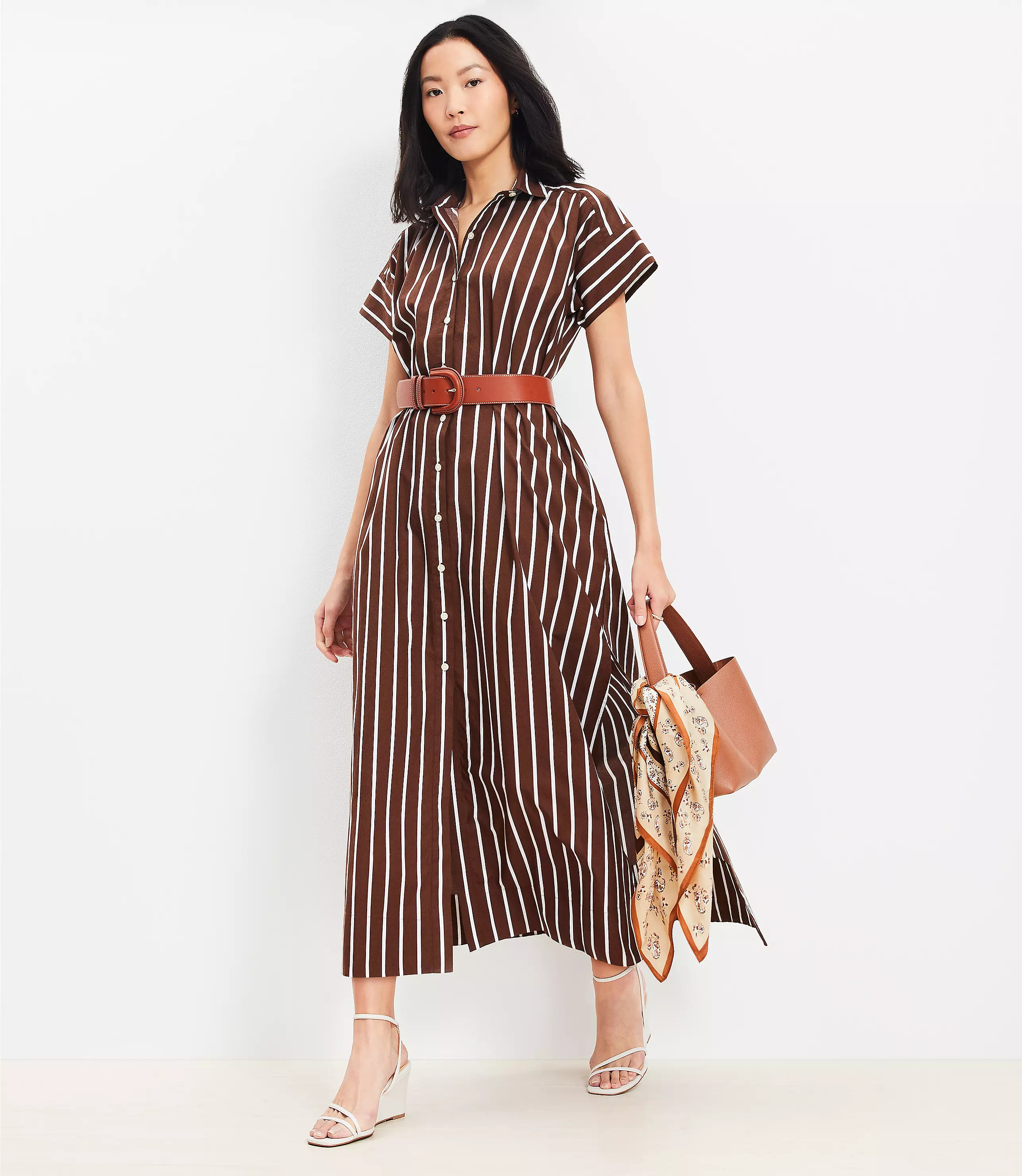 Striped Poplin Maxi Pocket Shirtdress | LOFT