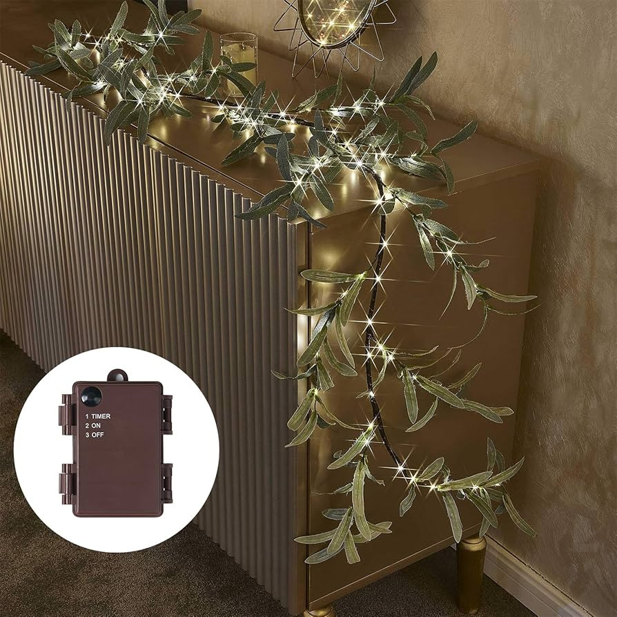 Birchlitland Lighted Olive Garland Battery Operated with Timer 6FT 96 LED Fairy Lights, Faux Vine... | Amazon (US)