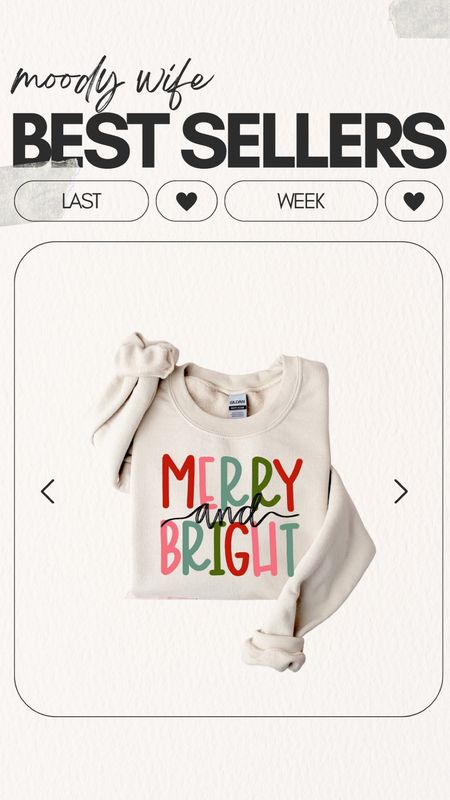 Moody Wife Blog Best Sellers of the Week 🎄 This Merry and Bright sweatshirt is a best seller for another week! This sweatshirt would pair perfectly with high waisted black flare leggings and comfy slip on shoes. ♥️

#etsy #christmassweatshirt #christmasstyle #comfystyle  

#LTKfindsunder50 #LTKHoliday #LTKGiftGuide