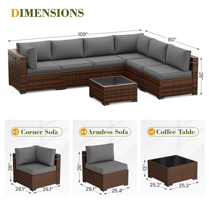 7 Piece Rattan Sectional Seating Group with Cushions | Wayfair North America