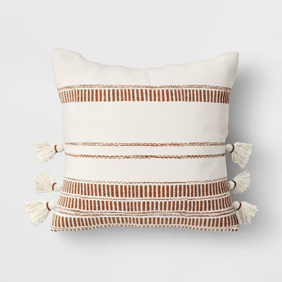 Outdoor Throw Pillow Stripe Fringe Neutrals - Threshold™ | Target