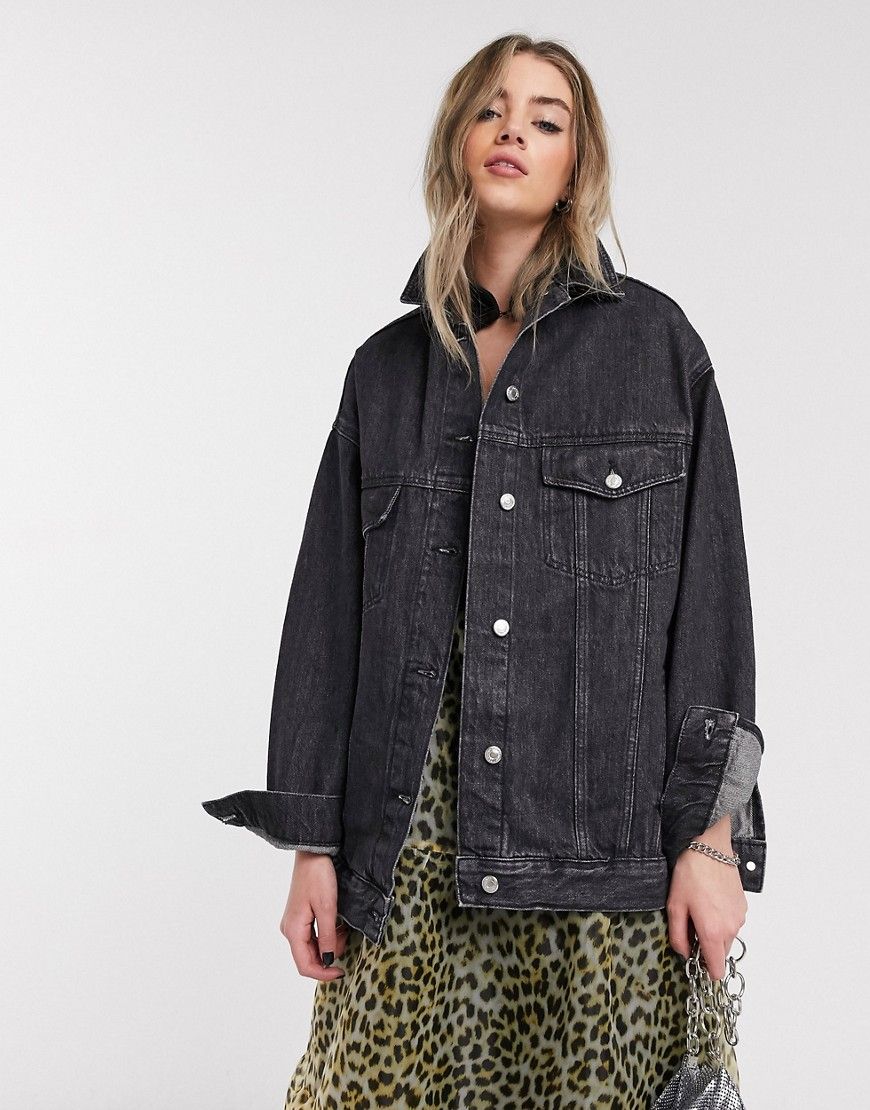 Topshop oversized denim jacket in washed black | ASOS (Global)