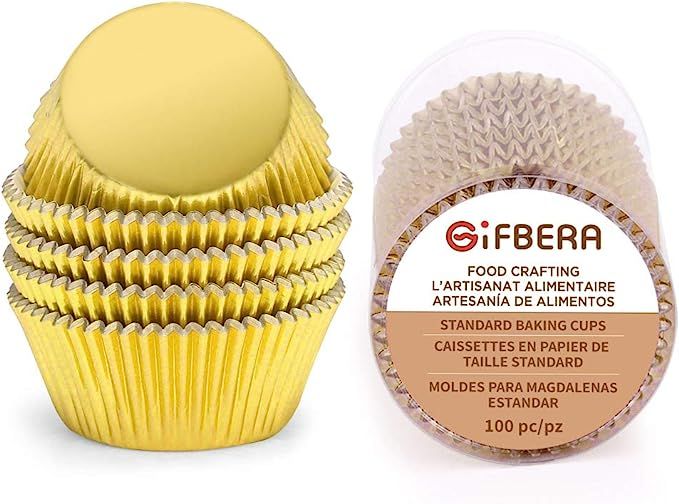 Gifbera Gold Foil Muffin Cupcake Liners / Baking Cups Standard Size, 100-Count | Amazon (US)