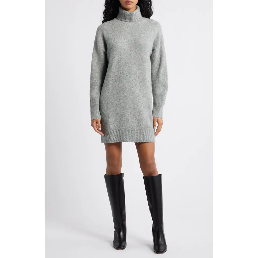 MANGO Taldote Turtleneck Long Sleeve Sweater Dress in Medium Heather Grey at Nordstrom Rack, Size 8 | Nordstrom Rack