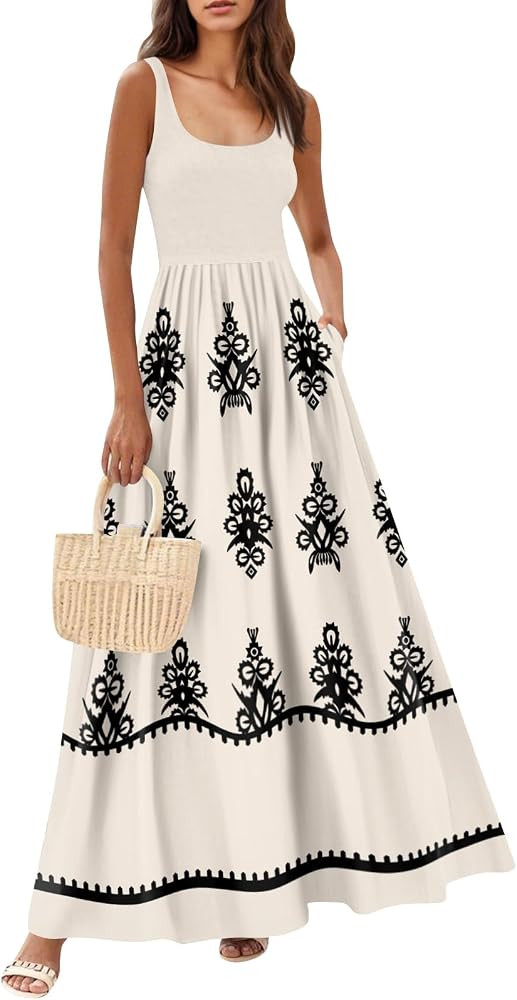 Womens Maxi Sundresses Trendy Sexy Off Shoulder Sleeveless Casual Long Dress Elegant Ruched Flowy... | Amazon (US)