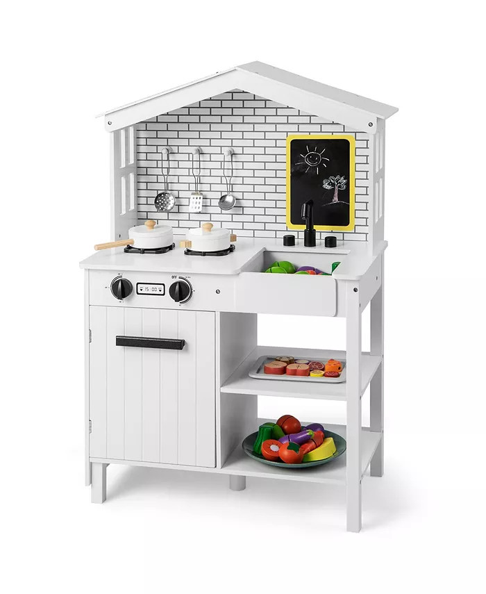 Kids Farmhouse Kitchen Play Set Wooden Pretend Toy with Storage & Accessories | Macy's