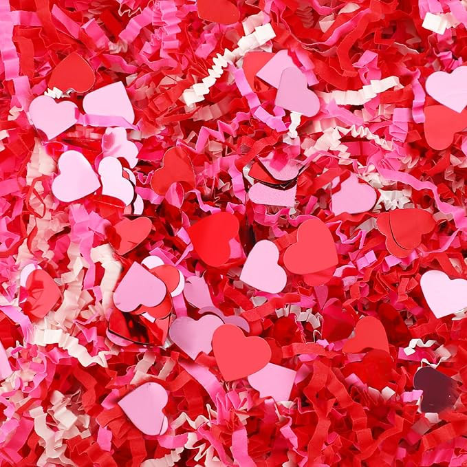 Jansun Valentine's Day Crinkle Cut Paper Shred Filler, 1lb Red Pink White Shredded Paper with Hea... | Amazon (US)