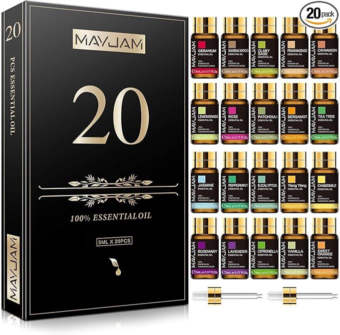 MAYJAM 20 Pcs Pure Essential Oil Gift Set, for Diffuser, Humidifiers, Skin Care, Massage, Fragran... | Amazon (US)