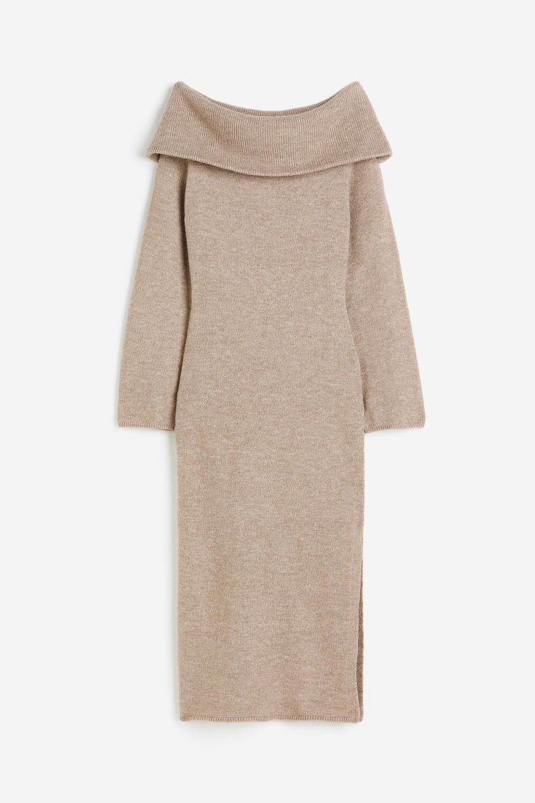 H & M - Knit Off-the-shoulder Dress - Brown | H&M (US + CA)