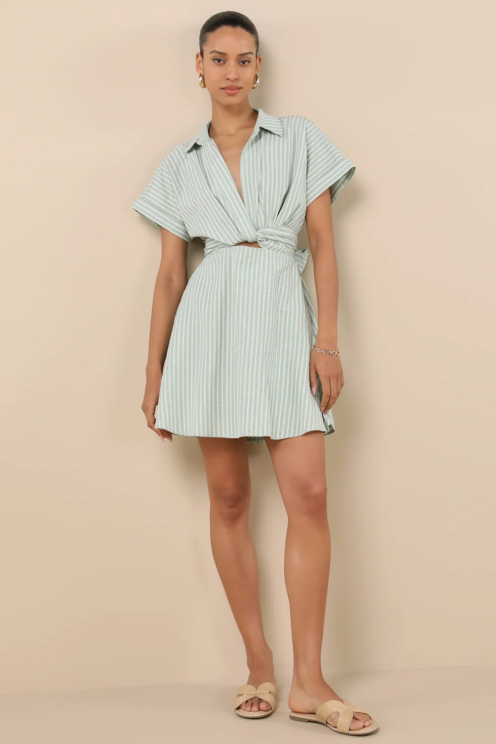 Breeze By Green Striped Tie-Back Mini Dress With Pockets | Lulus