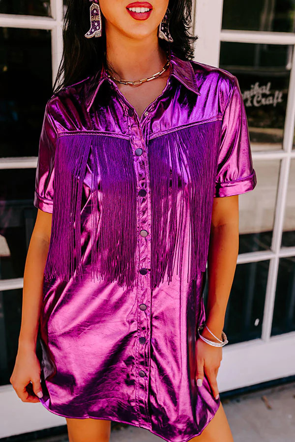 First And Fabulous Metallic Mini Dress in Purple | Impressions Online Boutique